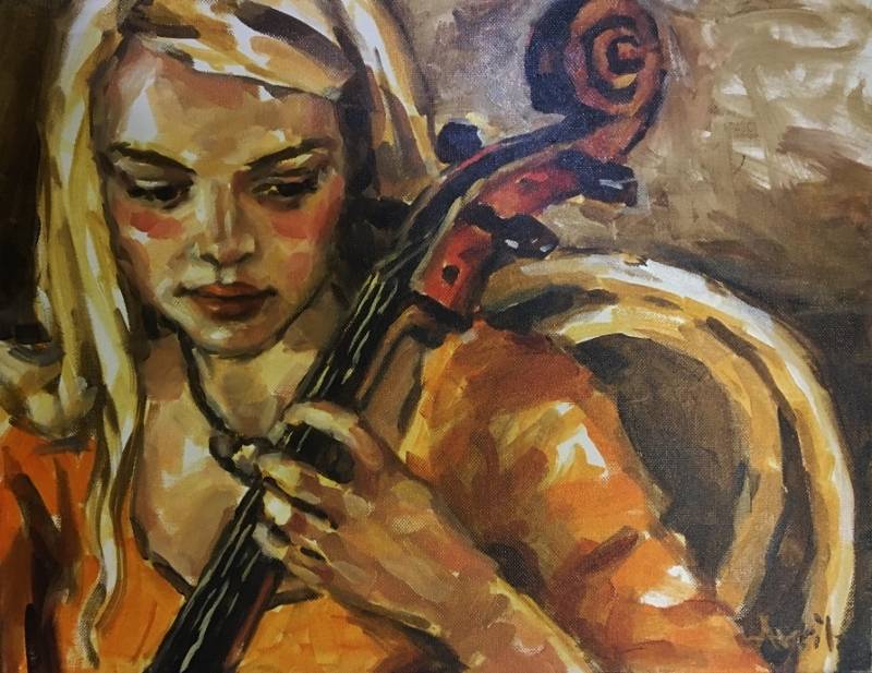 Avril Hattingh Cello II Oil Painting 35 x 45cm 1 Oil Painting