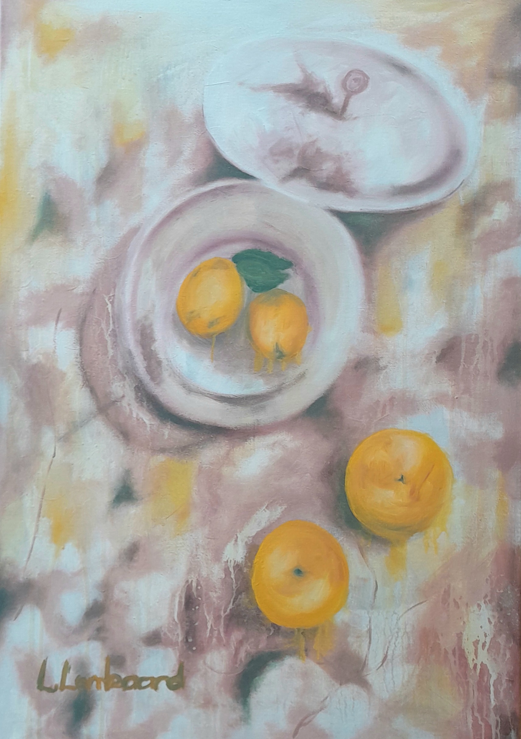 Oranges Oil On Stretched Canvas by Liza Lombaard