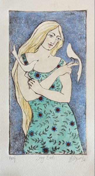 Hildegard van Heerden Song Bird Etch Painting 330 x 175mm