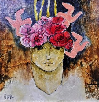 Flower and pink doves by Michael Heyns 400 x 400mm