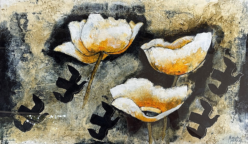 Poppies & doves by Michael Heyns 390 x 650mm