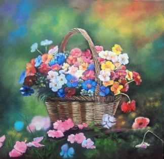 Original Oil Painting - Basket of Colourful Blooms