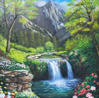Beneath the Mountain Gaze Original Oil Painting