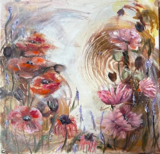 Abstract Poppies Oil on Canvas by Cornelie Wolff