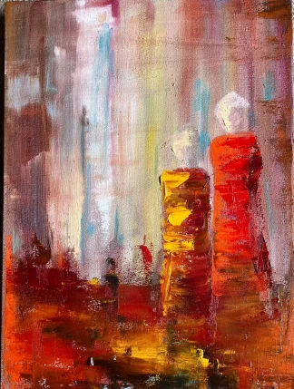 In the City Oil on Canvas Painting