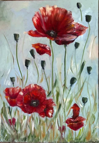 Poppies Oil on Canvas by Corneli Wolff