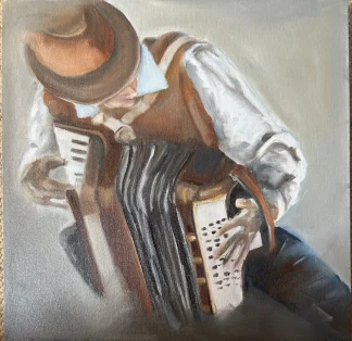 Accordion Player - Oil on Canvas by Cornelie Wolff