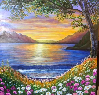 The Golden Hour Bloom - Oil Painting by Lizelle van Tonder