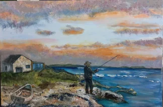 The Fisherman: Last Light Acrylic Painting